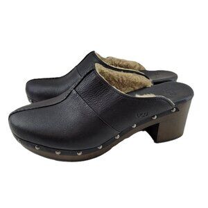 UGG Kassi Clogs Women's 8 (39) Black Leather Sheepskin Shearling Lined  1013042